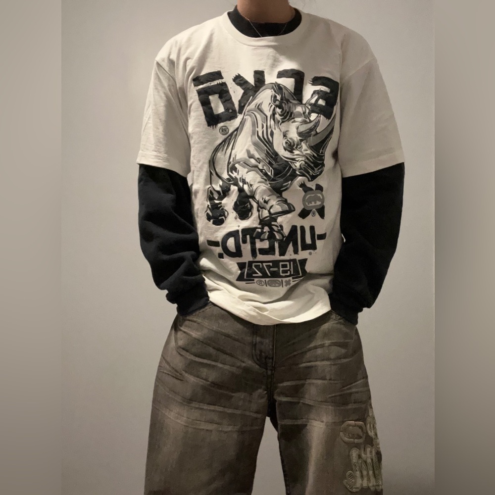 Y2K Ecko Untld. White Grunge Skater Rhino Black Ink Graffiti Tee